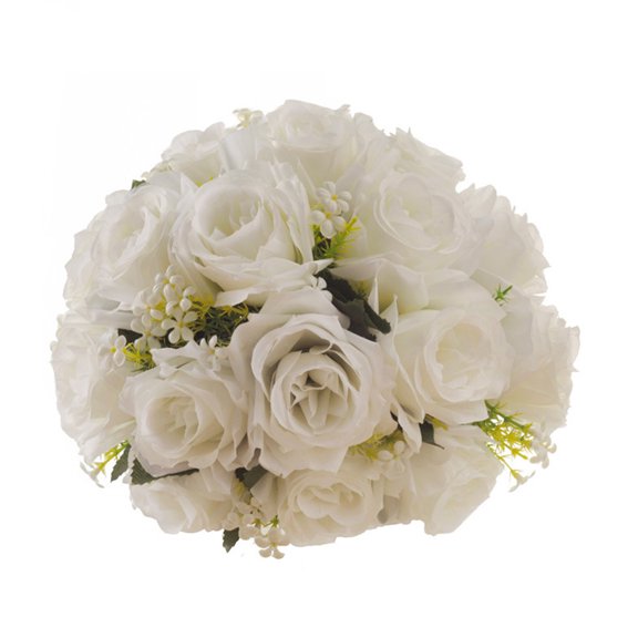 White Simulation Flower Bridal Bouquet Artificial Roses for Wedding Events