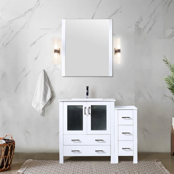 White Single Bath Vanity 17.75 in. D | Stain Resistant Surface | Compact Bathroom