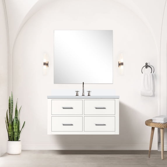 White Single Bath Vanity 36 In. W X 22 D - Cultured Marble Countertop & Included Mirror Soft Close Wood 34 Panels