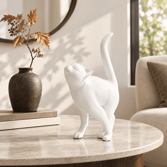 White Single Cat Table Statue, Modern Home Decor Figurine for Cat Lovers