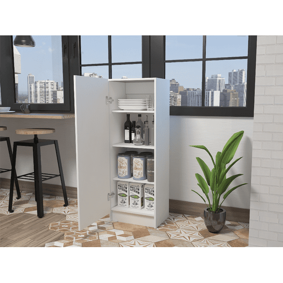 White Single-Door Pantry Cabinet - Space-Saving Kitchen Storage for Small Apartments & Homes