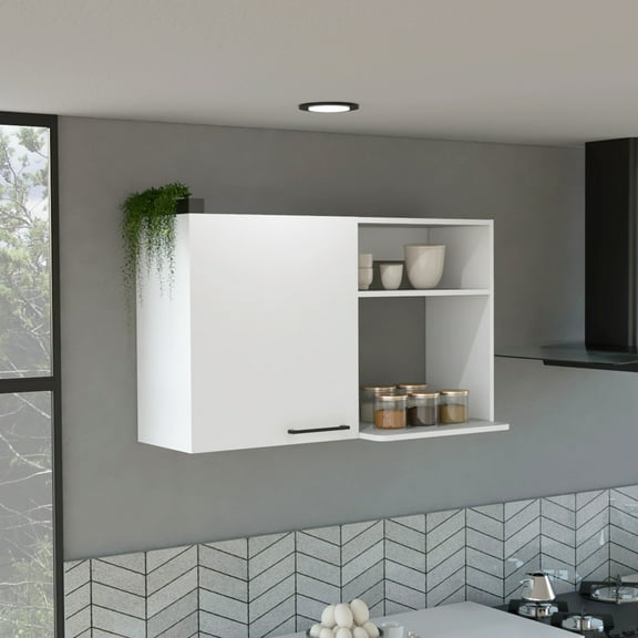 White Single Door Storage Cabinet - 2 With Open Shelves Wall Two & Door. Space Efficient Option. 24.14in H, 16.16in W, 39.82in D, 50.24lb. Easy To Assemble. Comes Metal Handles