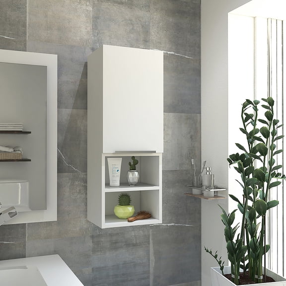 White Single - Door Storage | Two Interior Shelves, Easy - Access Lower Shelves | Particle Board Build | Keeps Items in Order