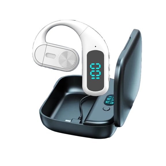 White Single Ear Open Ear Bluetooth Headphones Including Charging Case Hanging Ear Style True Wireless Low Latency High Battery Performance Intelligent Noise Cancellation Bluetooth 5.4 For