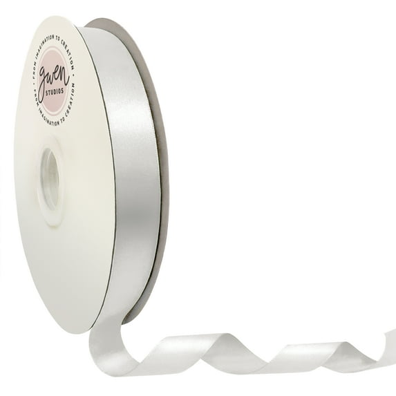 White Single Faced Satin Ribbon, 7/8" x 100 Yards by Gwen Studios