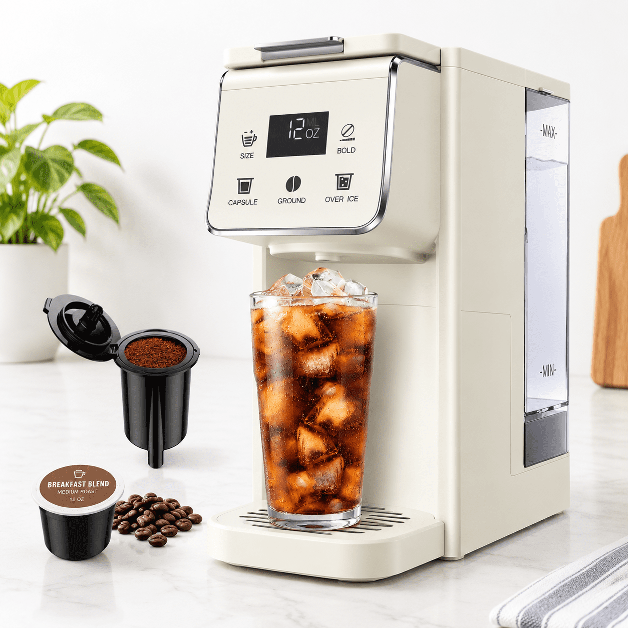 White Single-Serve Coffee Maker for Hot & Iced Coffee with Multiple ...