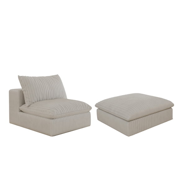 White Single Sofa with Ottoman