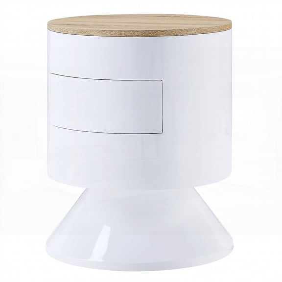 White Single-drawer Drum Nightstand for Bedroom Storage and Style