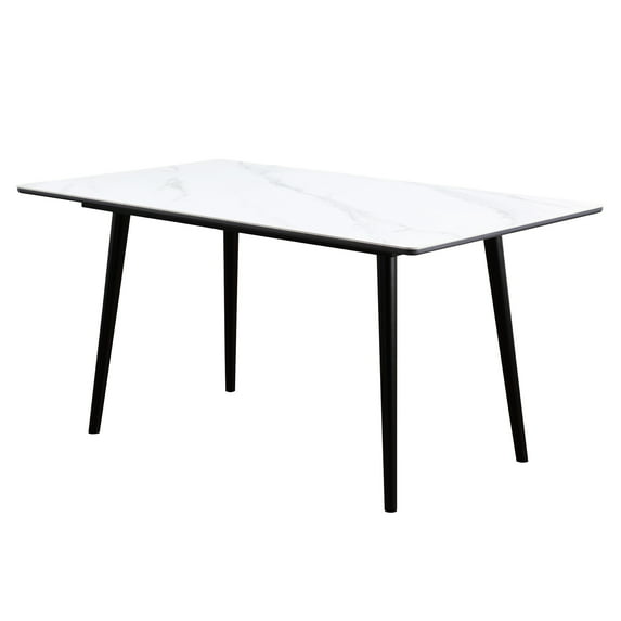 White Sintered Stone Dining Table, Ultra-modern Look For Area, 60" X 35" 30"h Contemporary Table With Top, Color, 60"x35"x30"h