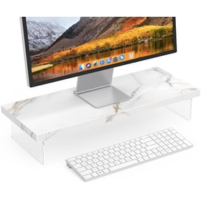 White-Sintered Stone Monitor Stand Riser With Acrylic Base For Home Office Desk Organizer