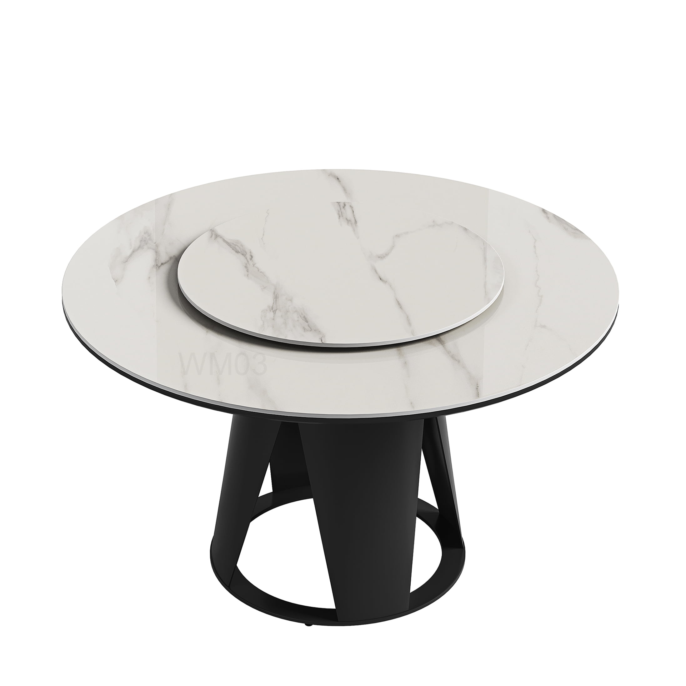 White Sintered Stone Round Dining Table with Lazy Susan, 59 Inch Modern ...
