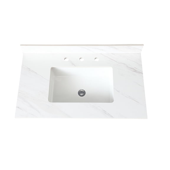 White Sintered Stone Vanity Top with 4" Backsplash | Prevents Water Splashes in Bathroom | High Quality and Low Maintenance