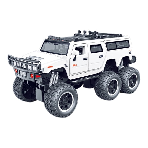 White Six-Wheel Off-Road Toy Car With Sound And Light Features Openable Doors And Inertia Drive For Imaginative Play