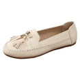 thumbnail image 1 of Loafers for Women Slip On Comfortable Leather Tassel Dress Shoes Non Slip Stitch Low Top Flat Walking Shoes White Size 9, 1 of 8