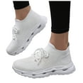 thumbnail image 1 of Womens Fashion Lace Up Walking Sports Tennis Shoes Breathable Slip On Ladies Non Slip Lightweight Jogging Sneakers White Size 9, 1 of 6