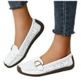 thumbnail image 1 of Loafers for Women Classic Leather Square Toe Casual Slip On Flat Dress Shoes Comfortable Hollow Out Soft Sole Walking Shoes White Size 9, 1 of 7