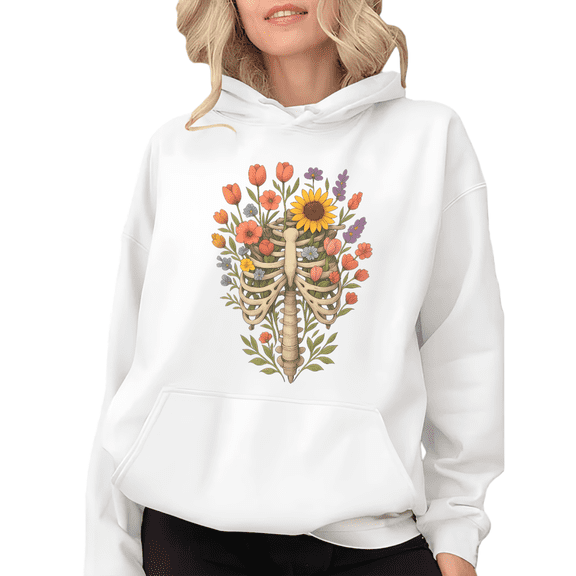 White Skeleton Floral Graphic Sweatshirt Print hoodie S-2XL Tops