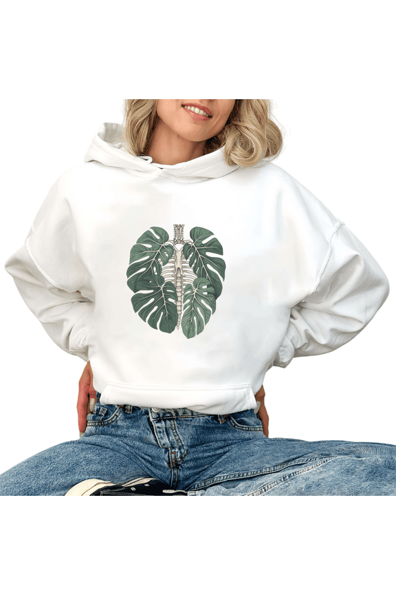 White Skeleton Monstera Leaf Graphic Sweatshirt Print hoodie womans S-2XL Loose Tops