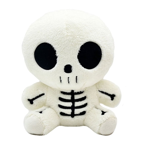 White Skeleton Plush Doll with Big Black Eyes, Cute Halloween Doll for Party Decor, Everyone Room Displays and Seasonal Gifts