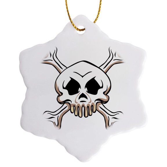 3drose, White Skull and Crossbones Comic Book Art, 3 inch Snowflake Porcelain Ornament