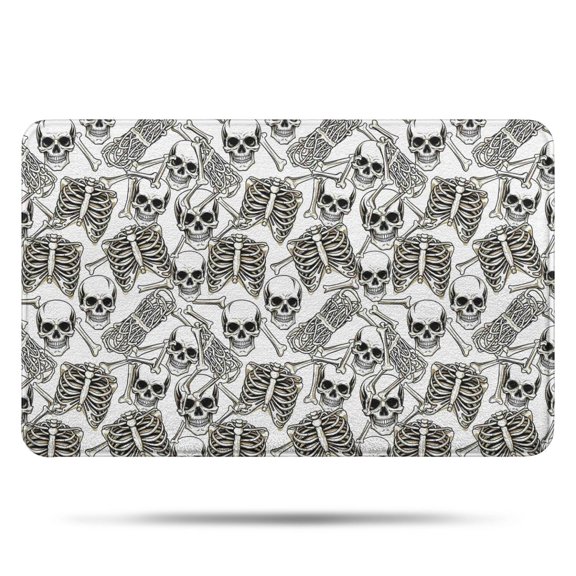 White Skull Bone Pattern Bathroom Rugs Mat,Non Slip Microfiber Bathroom Rug,Rubber Backing,Soft Bathroom Mats for Bathroom Floor,Tub and Shower,17x27in(43x68cm)