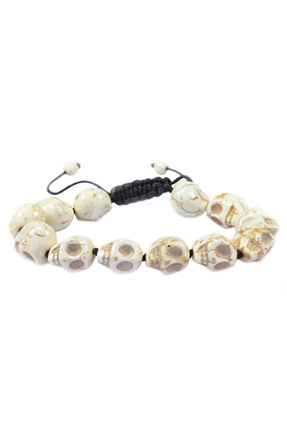 White Skull Turquoise Stone Macrame Style Adjustable Bracelet - Good for Healing and Protection- 91054