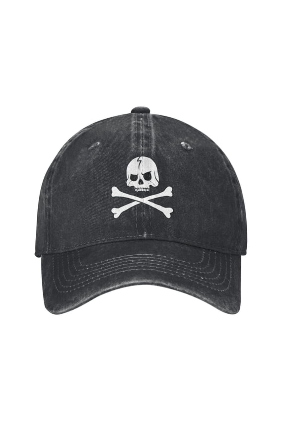 White Skull With Crossbones Unisex Denim Baseball Cap Adjustable Vintage Trucker Hat Washed Casquette Denim Cap Hat