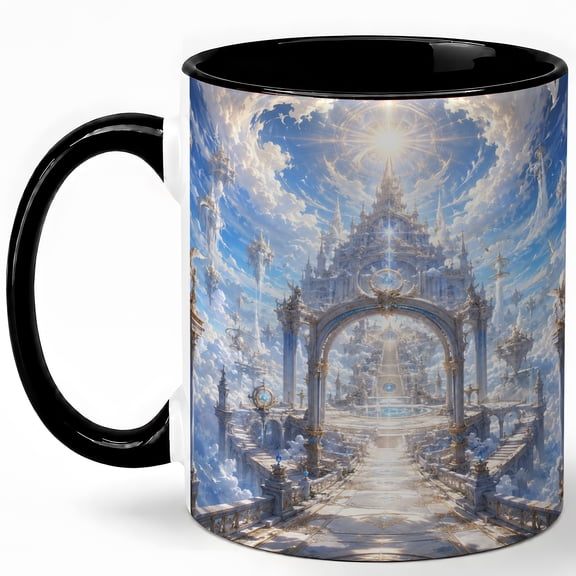 White Sky Palace 11oz Ceramic Mug, Fantasy Castle Coffee Cup