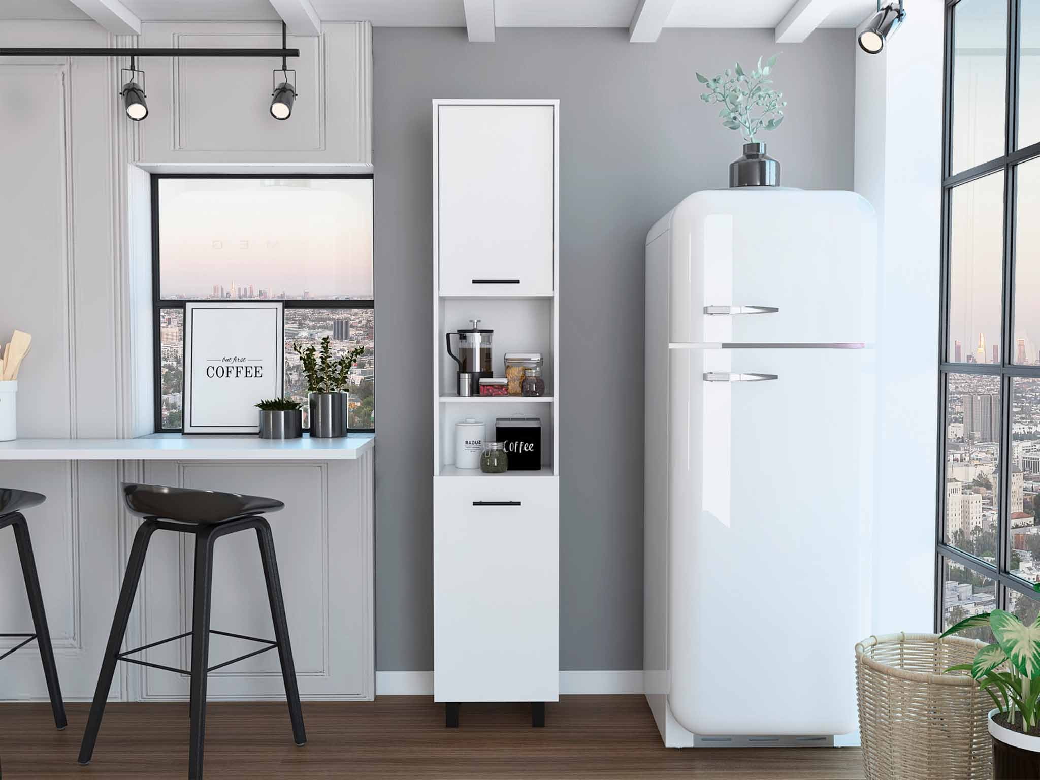 Elegant 78" White Sleek Modern Pantry Cabinet