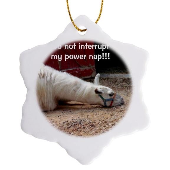 3drose, White Sleeping Llama, This Llama Is Taking a Load Off and Informing Others That It’s a "power Nap.", 3 inch Snowflake Porcelain Ornament