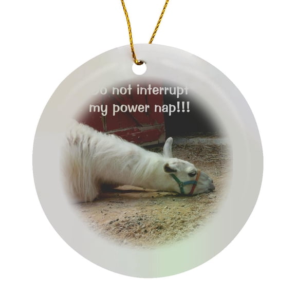 3drose, White Sleeping Llama, This Llama Is Taking a Load Off and Informing Others That It’s a "power Nap.", Circle Porcelain Ornament