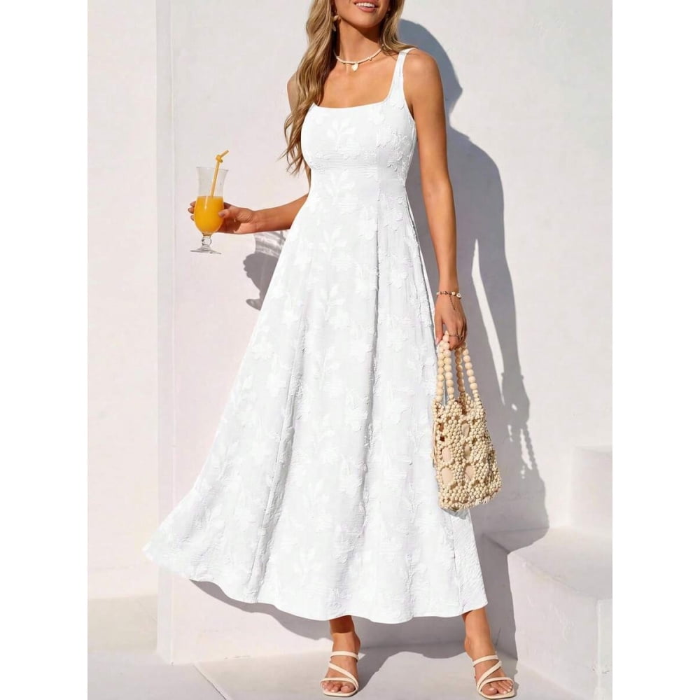 square neck sleeveless a-line dress in white Opulent Sleeveless A-Line Mini Dress White