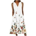 thumbnail image 1 of White Sleeveless Sun Dresses for Juniors Fall Summer V Neck Floral Print Maxi Long Loose Fit Beach Lounge Hawaiian Tropical Dresses Sun Dresses Women Button 2025 L, 1 of 1