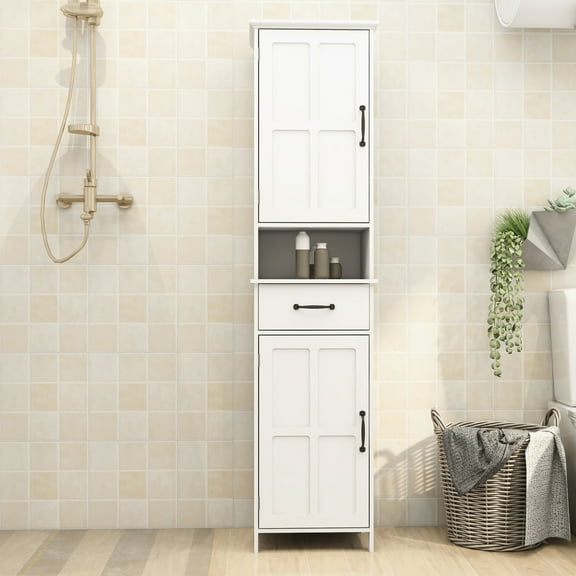 White Slim Floor Standing Cabinet With Double Doors - Narrow Height & Painting Storage For Bathroom, Entryway, Study Assembly Needed Door Finish For Living Room And Practical Required