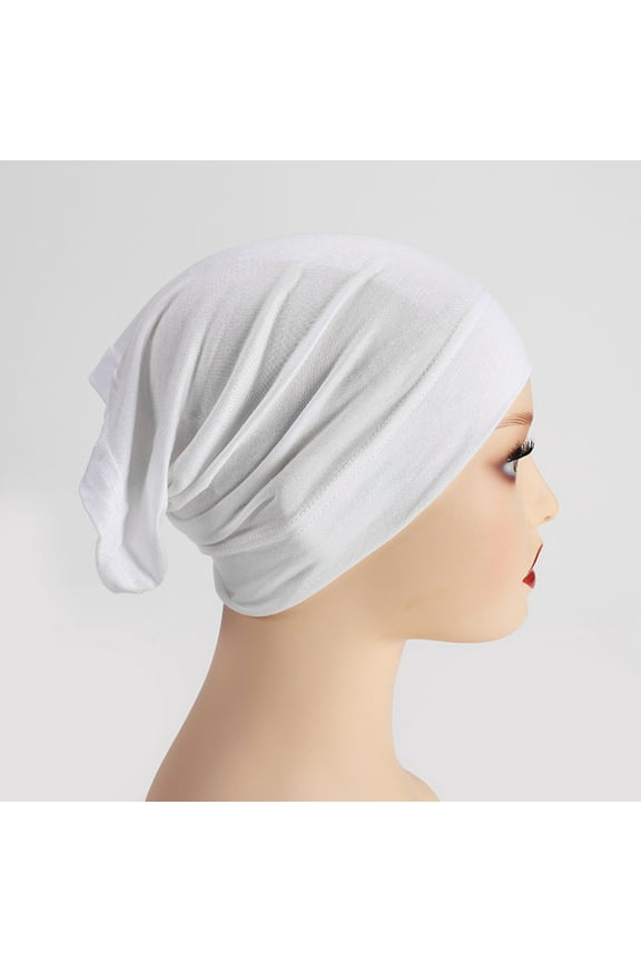White Slip On Pre Tied Head Scarves Women Headwear Turban Caps Wrap Headscarf For Girls Cap Cotton