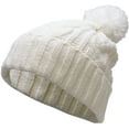 thumbnail image 1 of White Slouchy Cable Knit Pom Pom Beanie Winter Cap Chunky Skull Hat Ski Kinit Warm New, 1 of 3