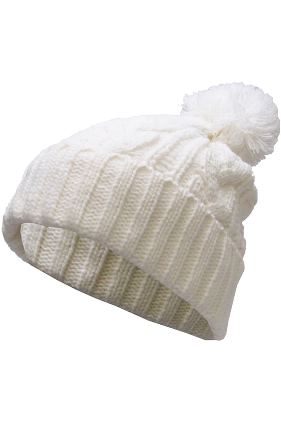 White Slouchy Cable Knit Pom Pom Beanie Winter Cap Chunky Skull Hat Ski Kinit Warm New