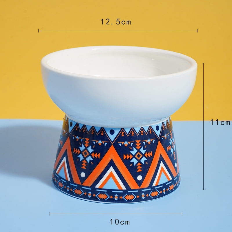 White Small Ceramic Raised Cat Bowls, Tilted Elevated Food or Water Bowls, Stress Free, Backflow Prevention, Dishwasher and Microwave Safe, Lead & Cadmium Free