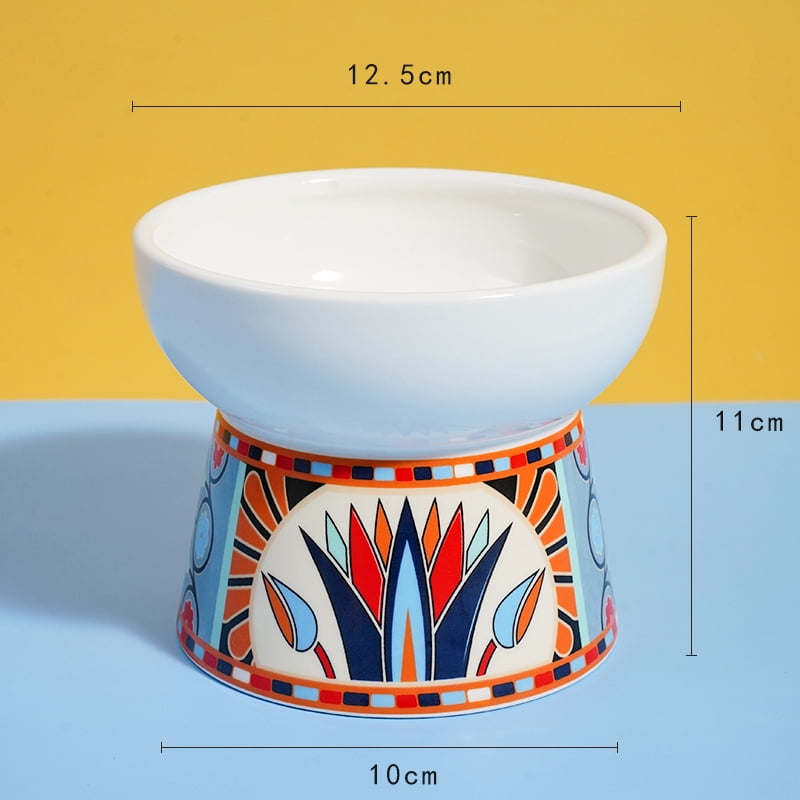 White Small Ceramic Raised Cat Bowls, Tilted Elevated Food or Water Bowls, Stress Free, Backflow Prevention, Dishwasher and Microwave Safe, Lead & Cadmium Free