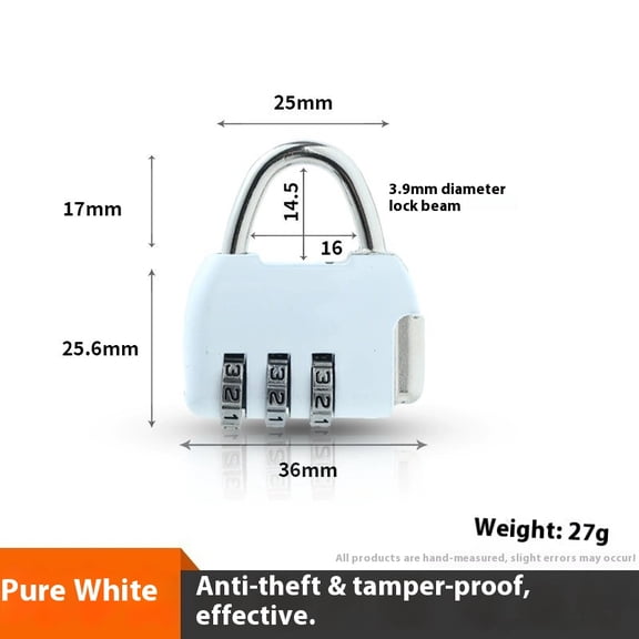 White Small Combination Padlock, 3 Digit Combination Zipper Lock, Travel Safe Code Lock, Mini Combo Suitcase Locks for Luggage, Backpack, Bag, Box, Diary, Locker