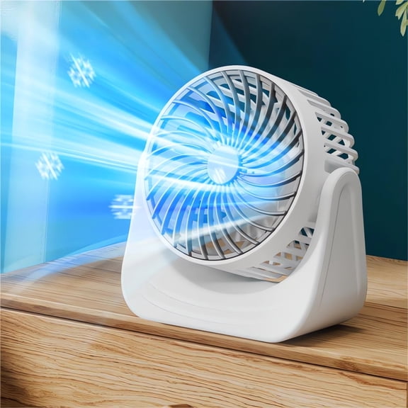 White Small Desktop Fan, 6inch Portable Fan Rechargeable with 800 mAh Battery,3 Speeds Powerful Wind,180 Rotation Adjustable,Silent Operation for Table Home Office Travel Car