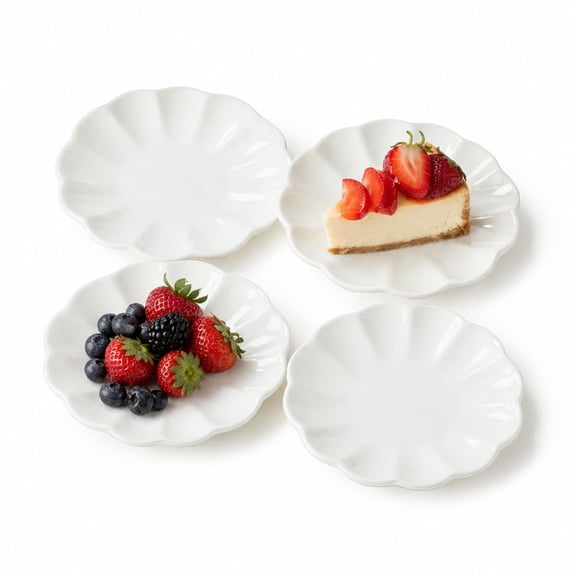 White Small Dessert Plates Set of 4,Ceramic Dinner Plates 6 Inch for Appetizer, Fruits, Cake, Salad,Microwave Safe