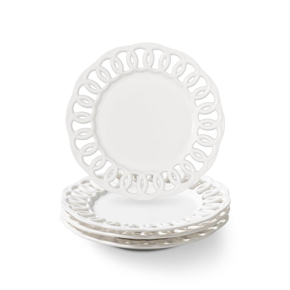 White Small Dessert Plates Set of 4,Ceramic Dinner Plates 6 Inch for Appetizer, Fruits, Cake, Salad,Microwave Safe