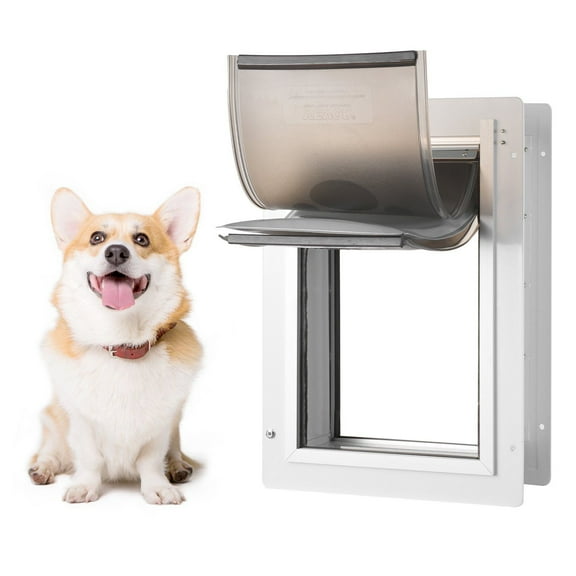 White Small Metal Frame Pet Door 9.29 x 13.19 Inches with Lock 3 Flap System Weatherproof Easy Install for Cats and Dogs