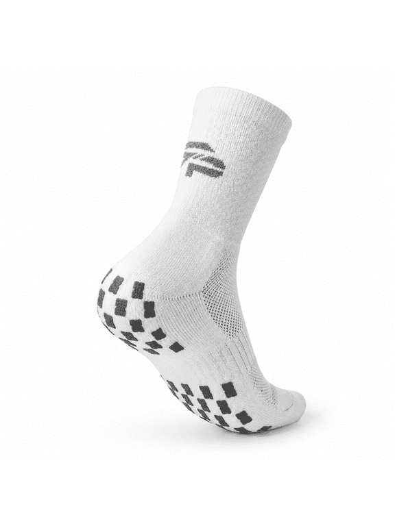 White Small Mid-Crew Non-Slip Grip Socks for Tennis Pickleball Soccer