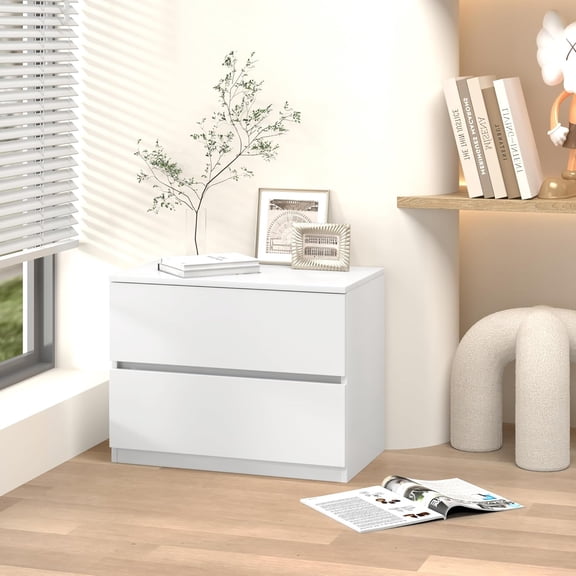 White Small Nightstand Set of 2, Bedroom Wooden Chest of Drawers, Small Low Dresser for Closet, Bedside Table Storage Cabinet for Home Office, Livingroon, Hallway