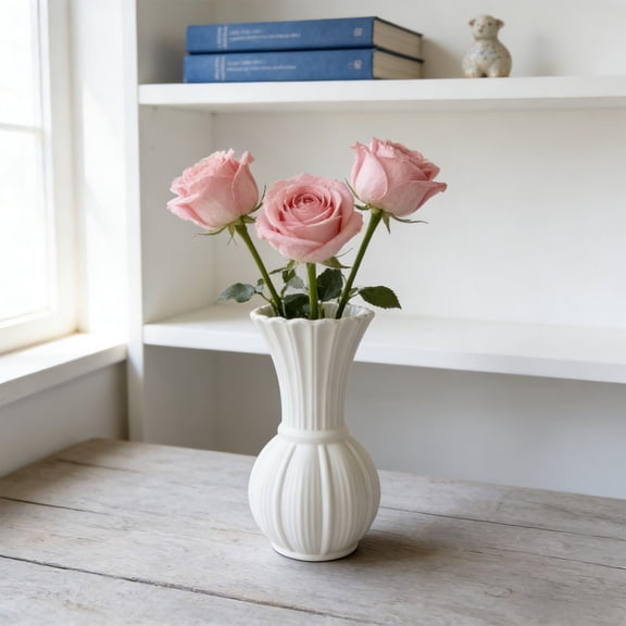 White Small Plastic Vase,Artistic Flower Vase Modern Home Decor Classic Style for Fireplace Bedroom Kitchen Living Room Centerpieces Office Desk, Fit for Holding Dried Flowers