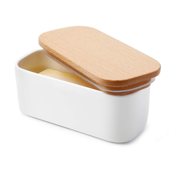 White Small Porcelain Butter Dish With Lid, Countertop Airtight Butter Keeper