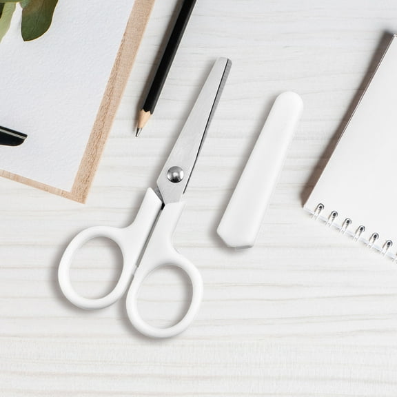 White Small Safety Scissors with Cover, Blunt Tip Cutting Tools for Paper, Protective Sleeve Small Scissors, Cut Craft Supplies