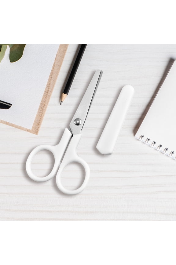 White Small Safety Scissors with Cover, Blunt Tip Cutting Tools for Paper, Protective Sleeve Small Scissors, Cut Craft Supplies